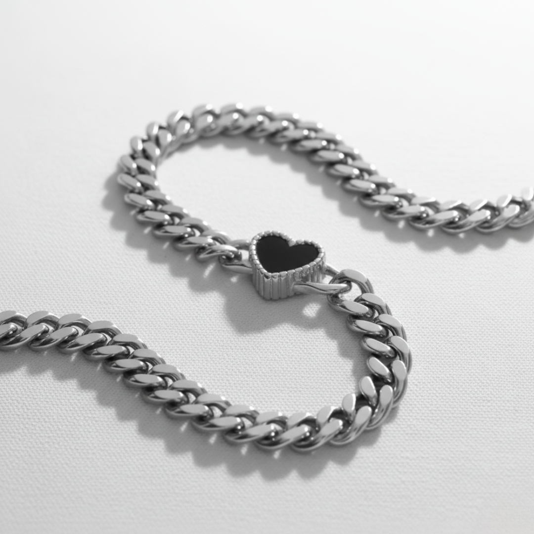 Elara Heart Necklace - Silver with Black Gemstone