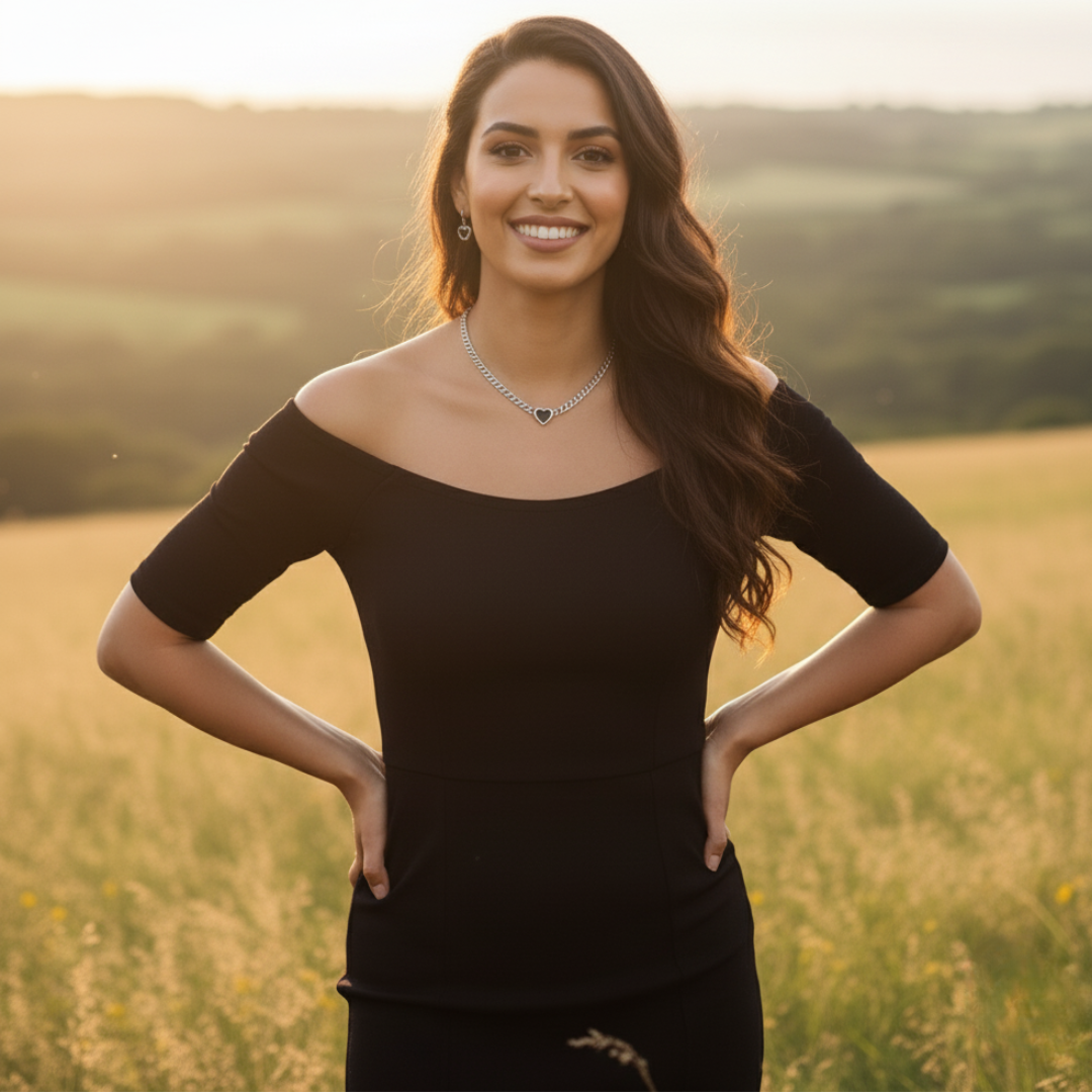 Elara Heart Necklace - Silver with Black Gemstone