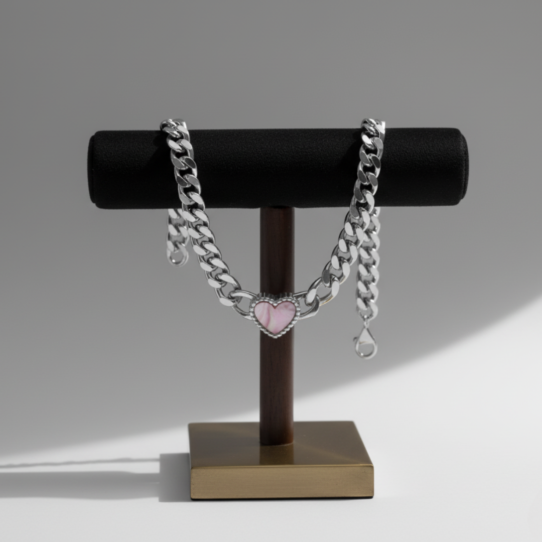 Elara Heart Necklace - Silver with Pink Gemstone