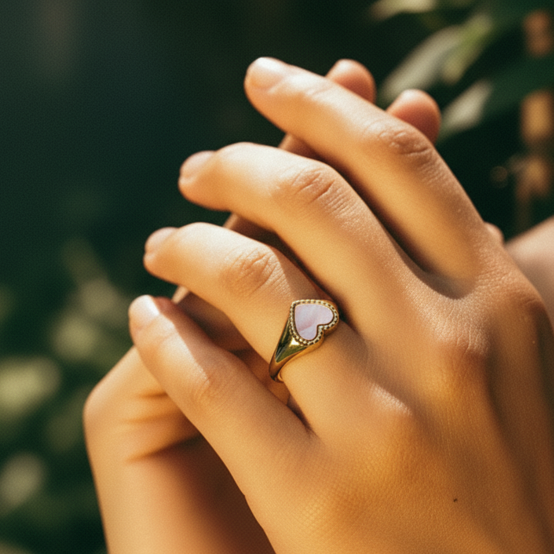 Heart of Gold Signet Ring - Gold and Pink