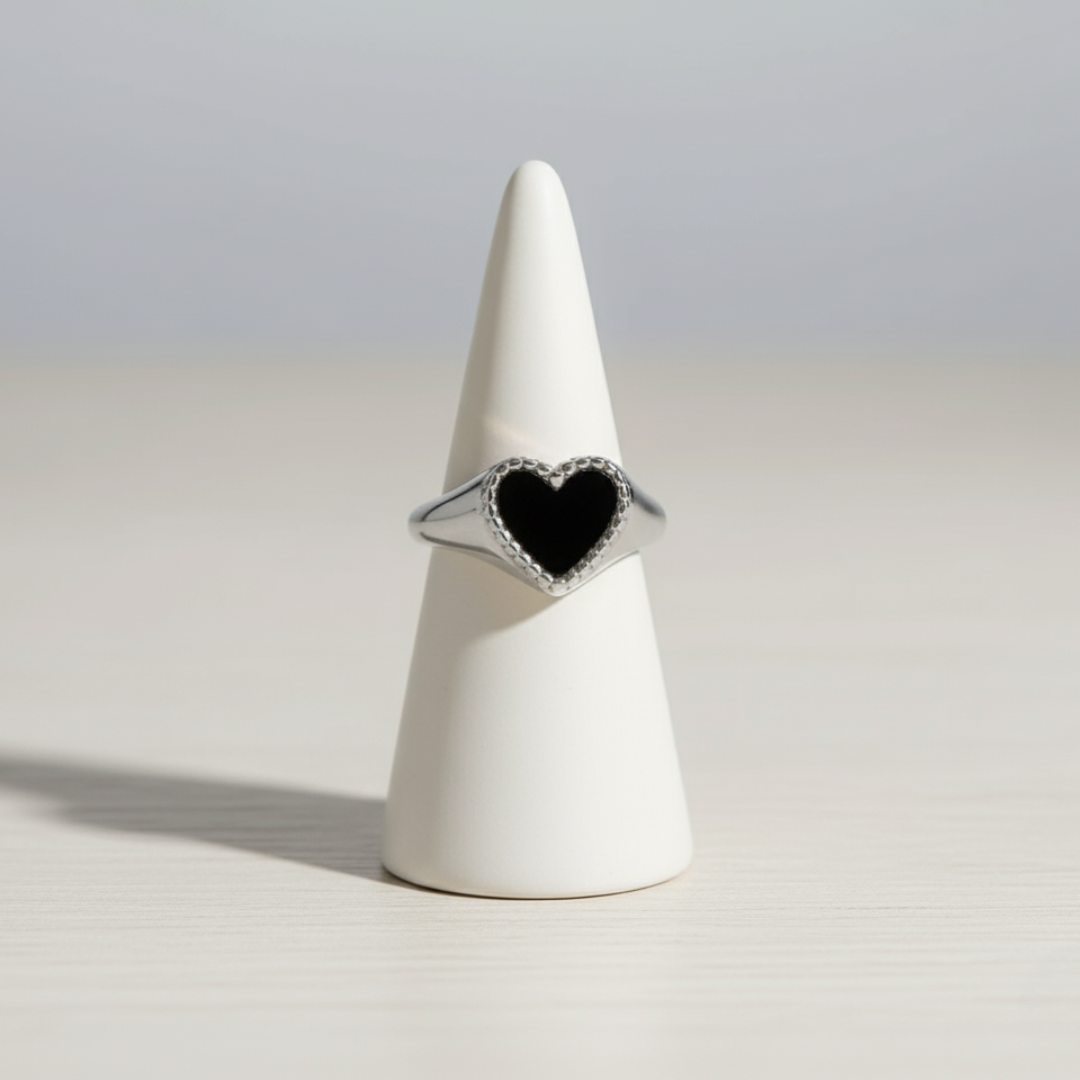 Heart of Gold Signet Ring - Silver and Black