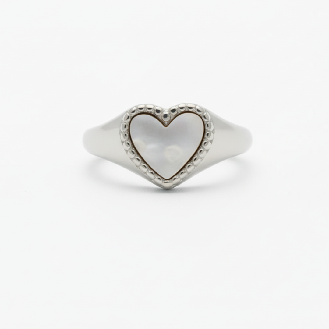 Heart of Gold Signet Ring - Silver and White
