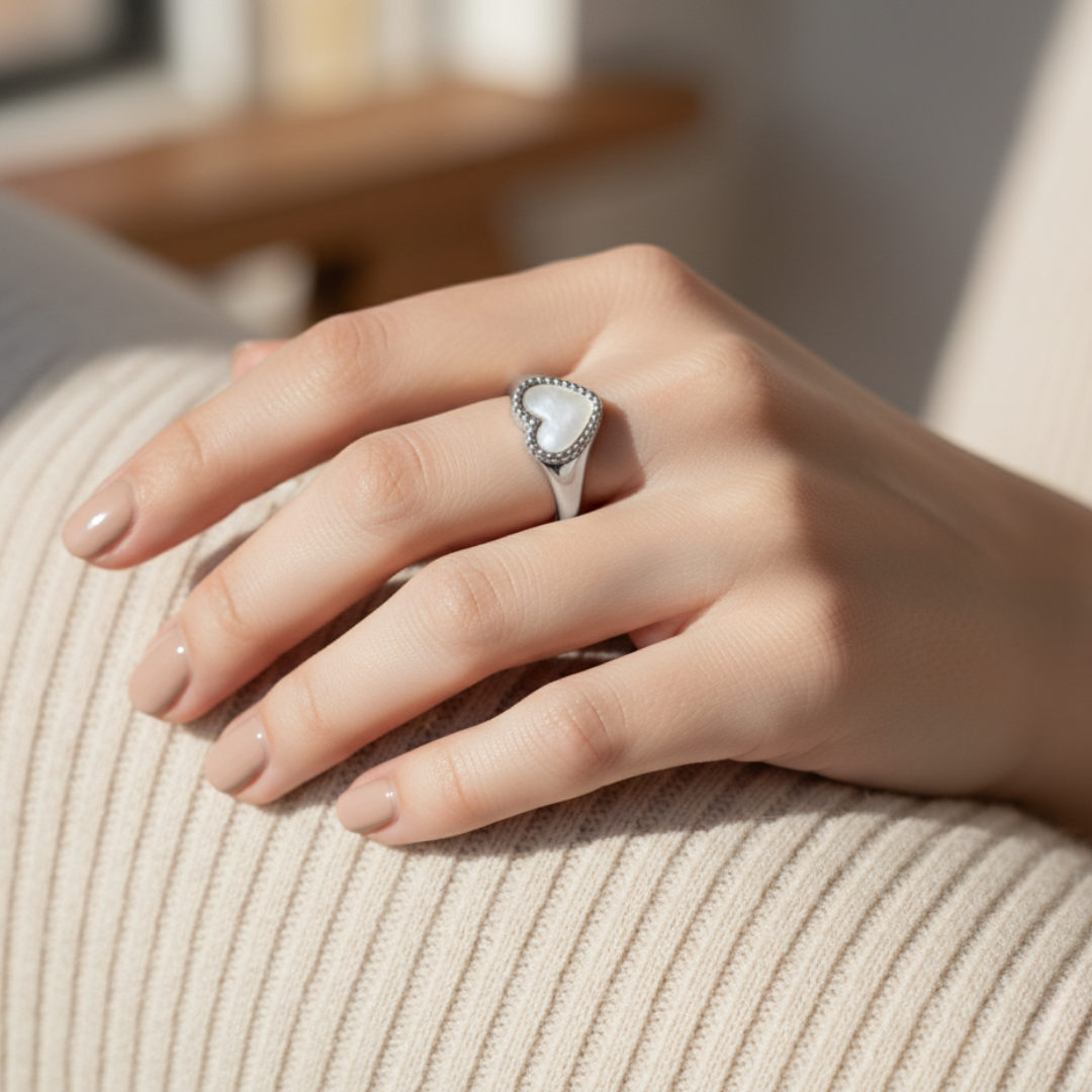 Heart of Gold Signet Ring - Silver and White
