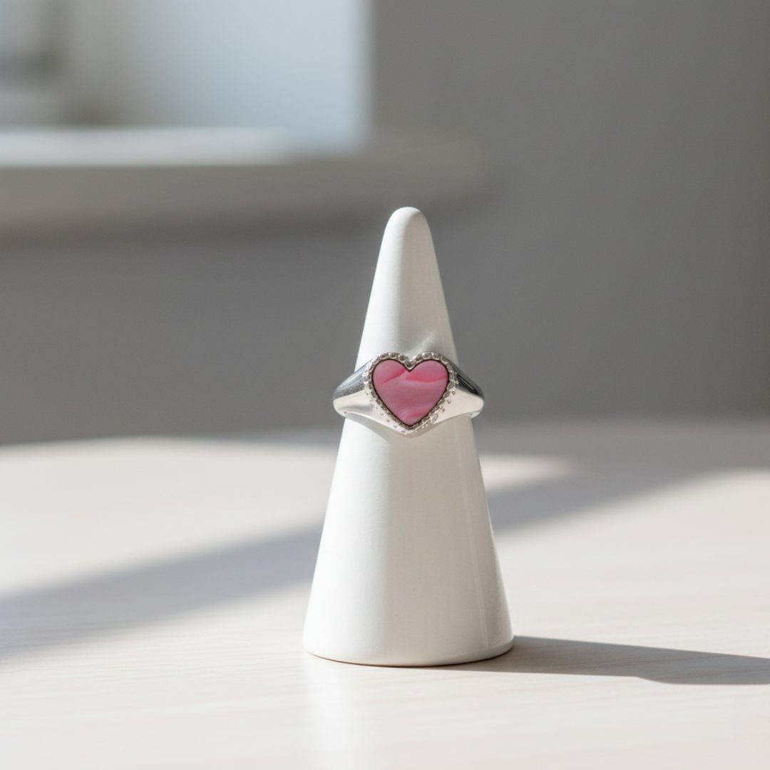 Heart of Gold Signet Ring - Silver and Pink