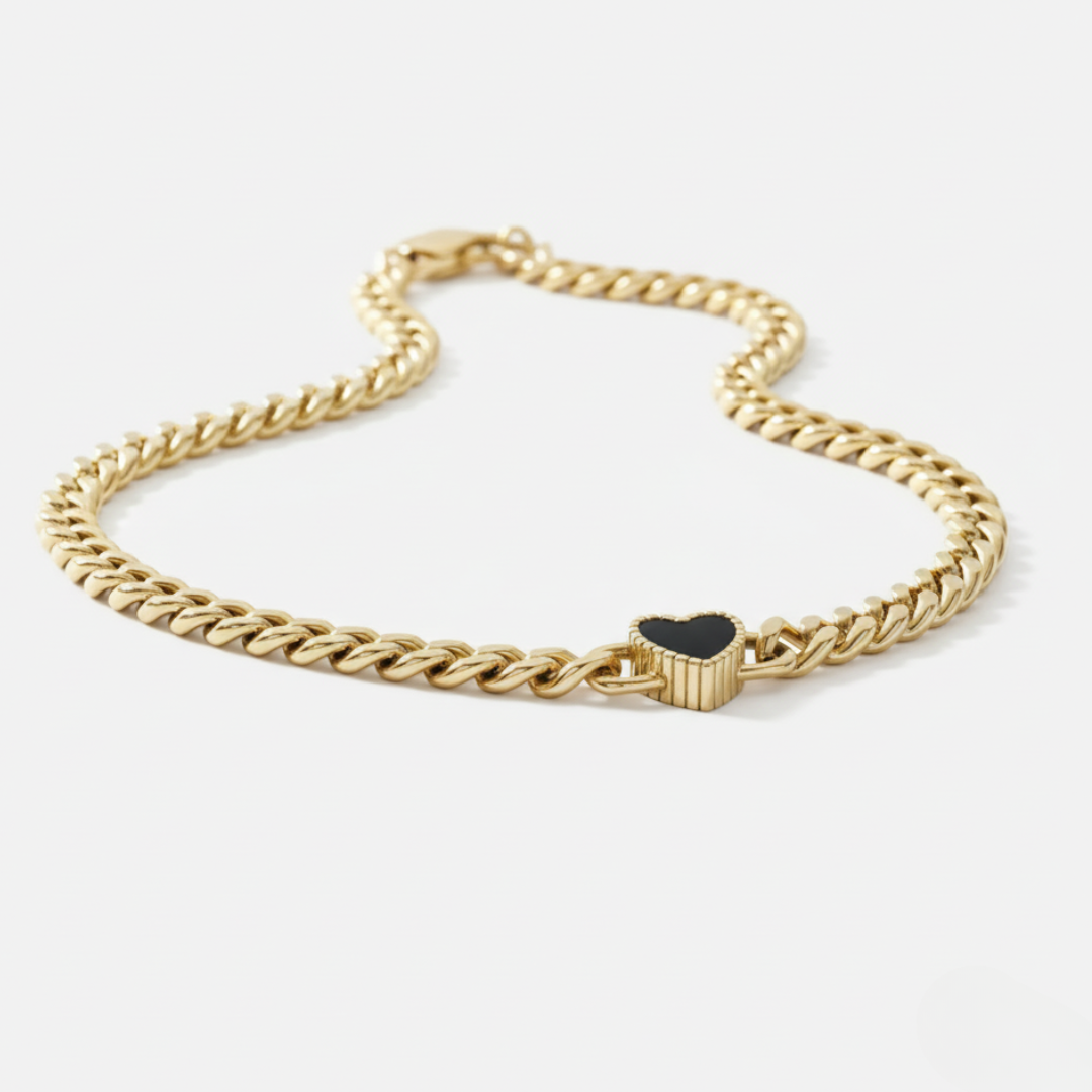 Elara Heart Necklace - Gold with Black Gemstone