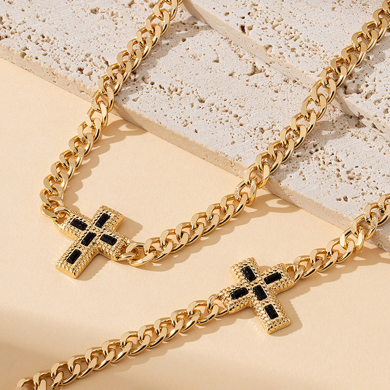 The Celestial Cross Necklace - Gold & Black