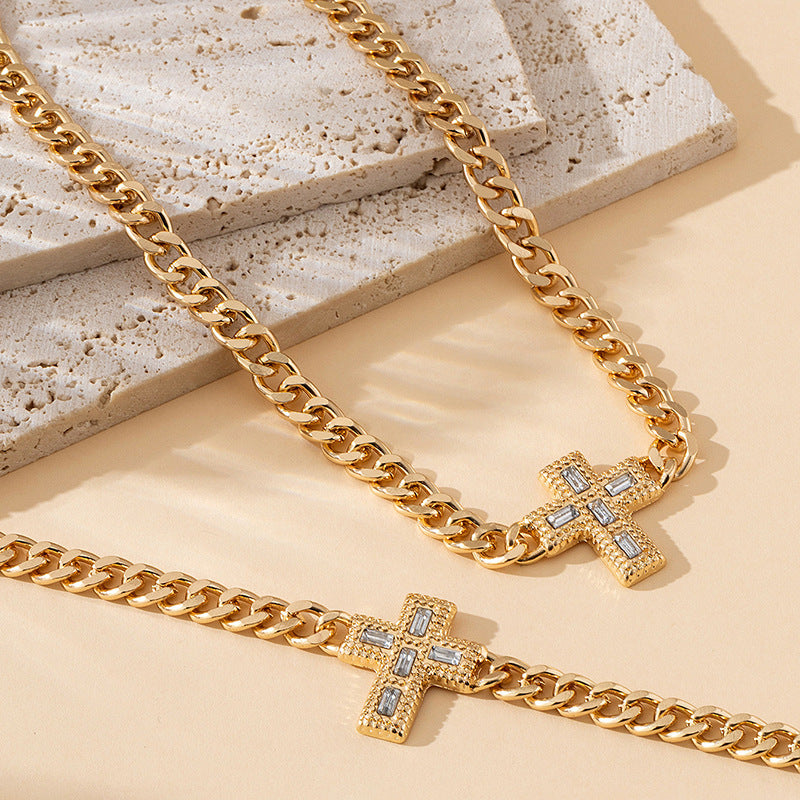 The Celestial Cross Necklace - Gold & White