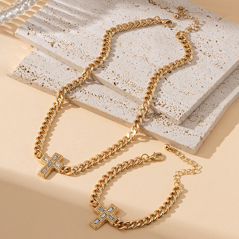 The Celestial Cross Necklace - Gold & White