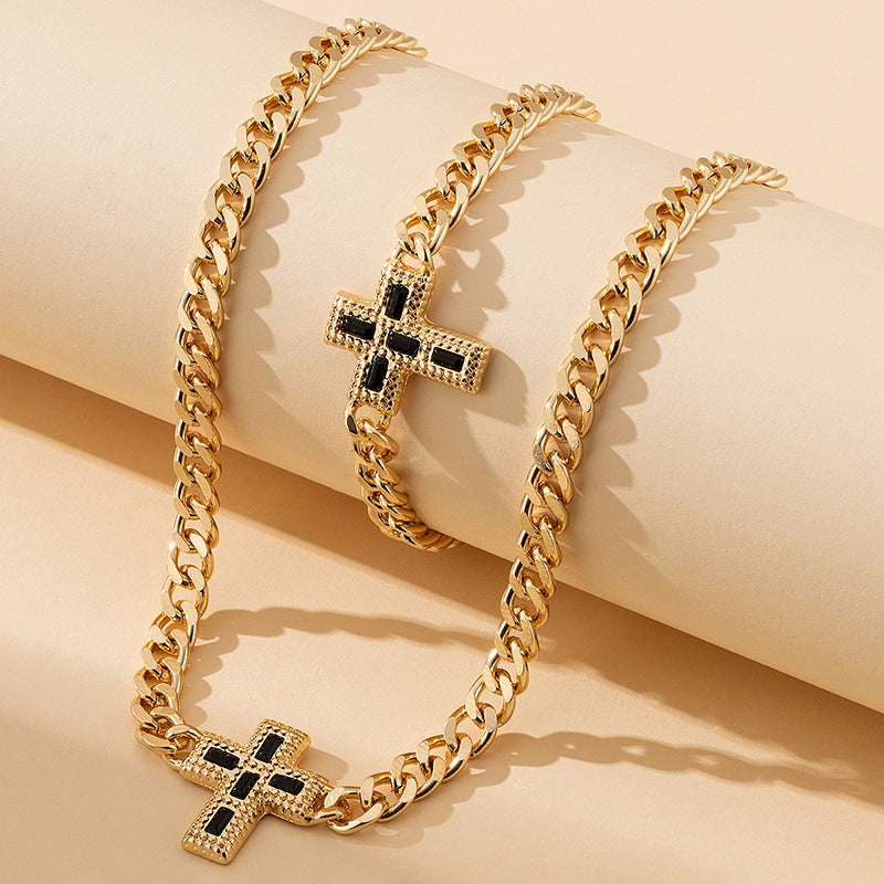 The Celestial Cross Necklace - Gold & Black
