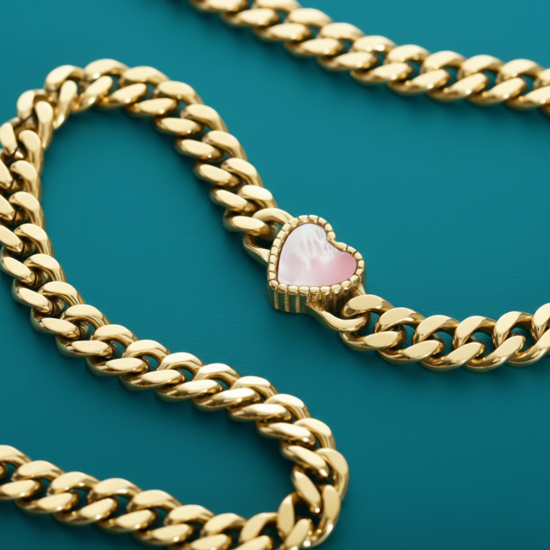 Elara Heart Necklace - Gold with Pink Gemstone