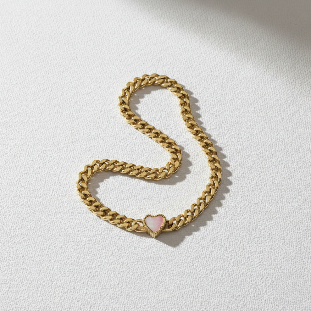 Elara Heart Necklace - Gold with Pink Gemstone
