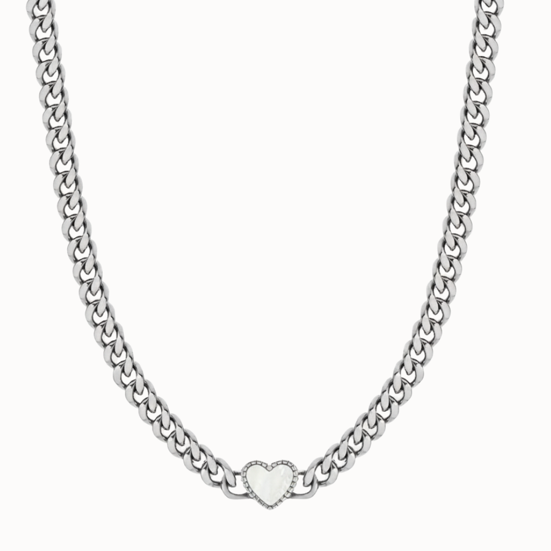 Elara Heart Necklace - Silver with White Gemstone