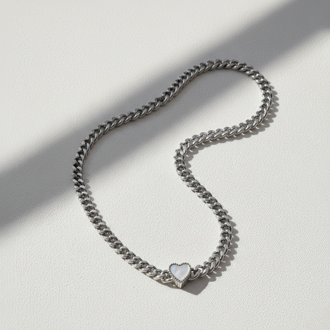 Elara Heart Necklace - Silver with White Gemstone