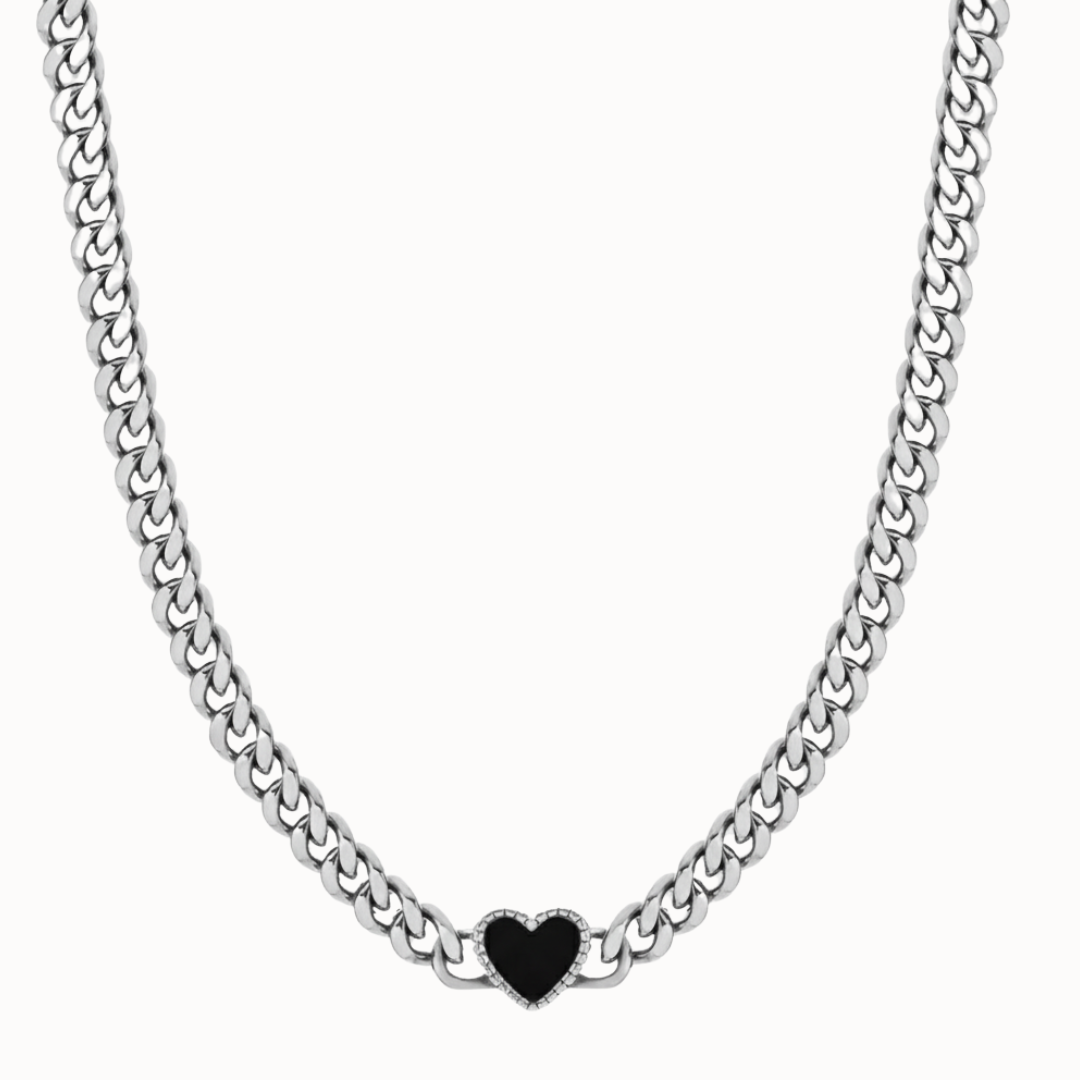 Elara Heart Necklace - Silver with Black Gemstone
