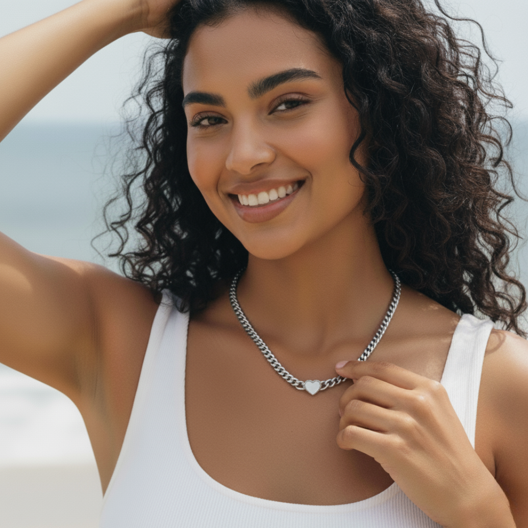 Elara Heart Necklace - Silver with White Gemstone