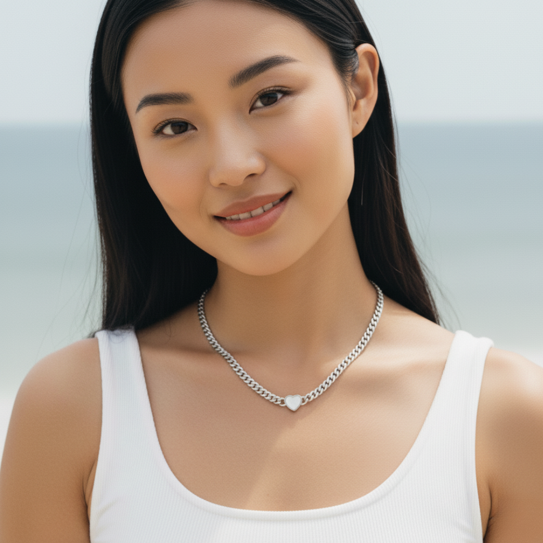 Elara Heart Necklace - Silver with White Gemstone