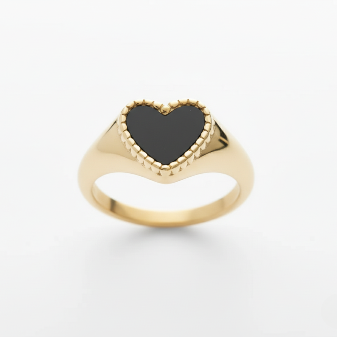 Heart of Gold Signet Ring - Gold and Black