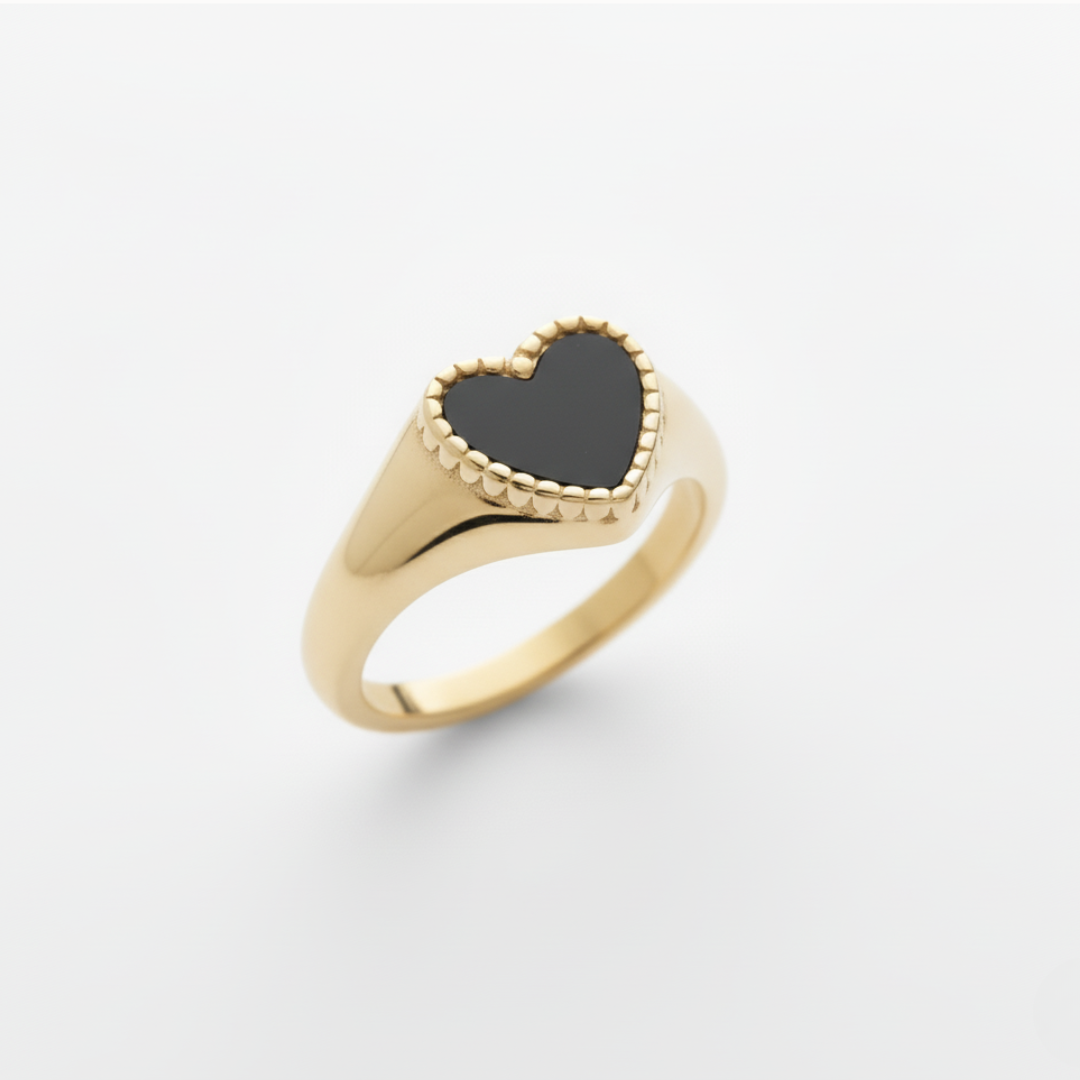Heart of Gold Signet Ring - Gold and Black