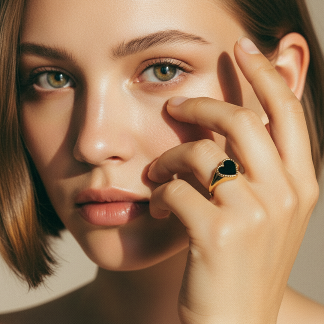 Heart of Gold Signet Ring - Gold and Black