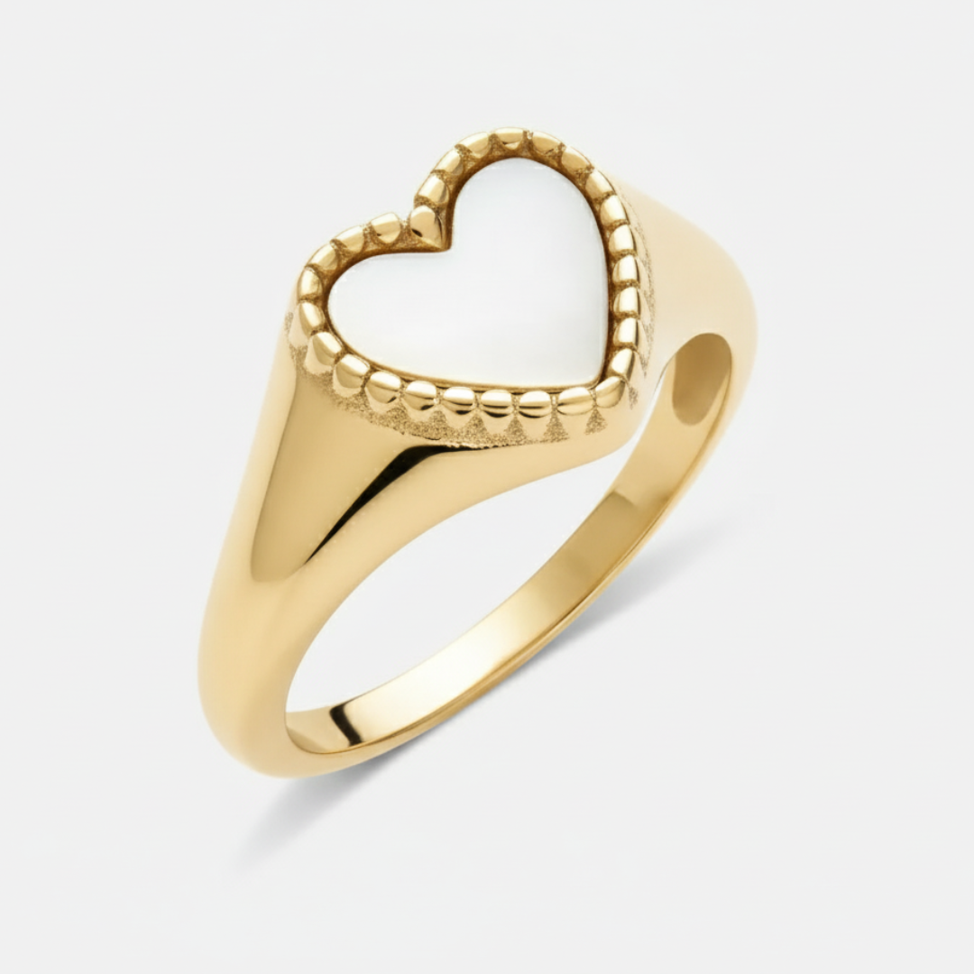 Heart of Gold Signet Ring - Gold and White