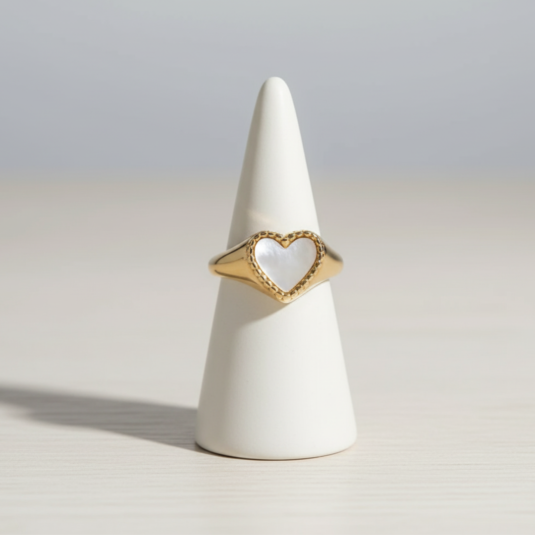 Heart of Gold Signet Ring - Gold and White