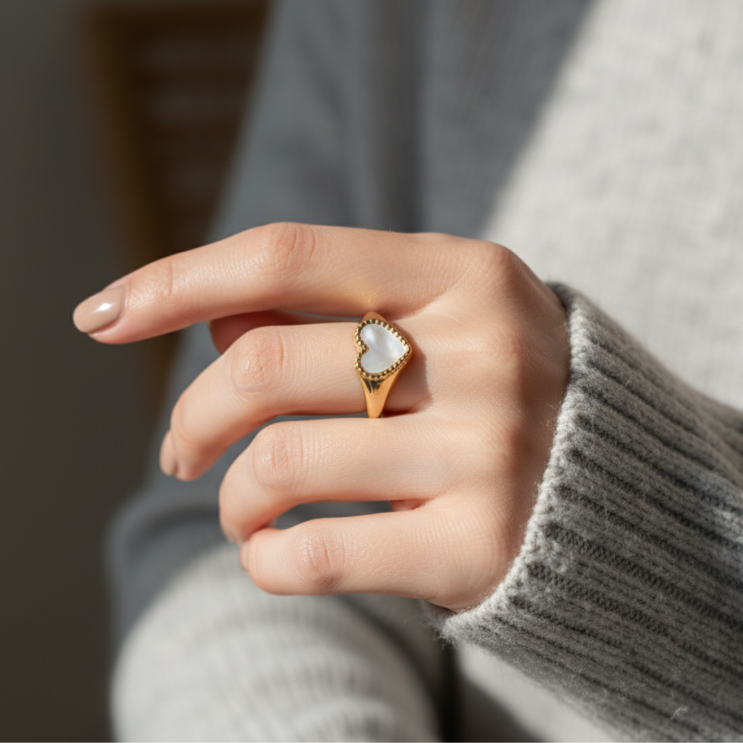 Heart of Gold Signet Ring - Gold and White