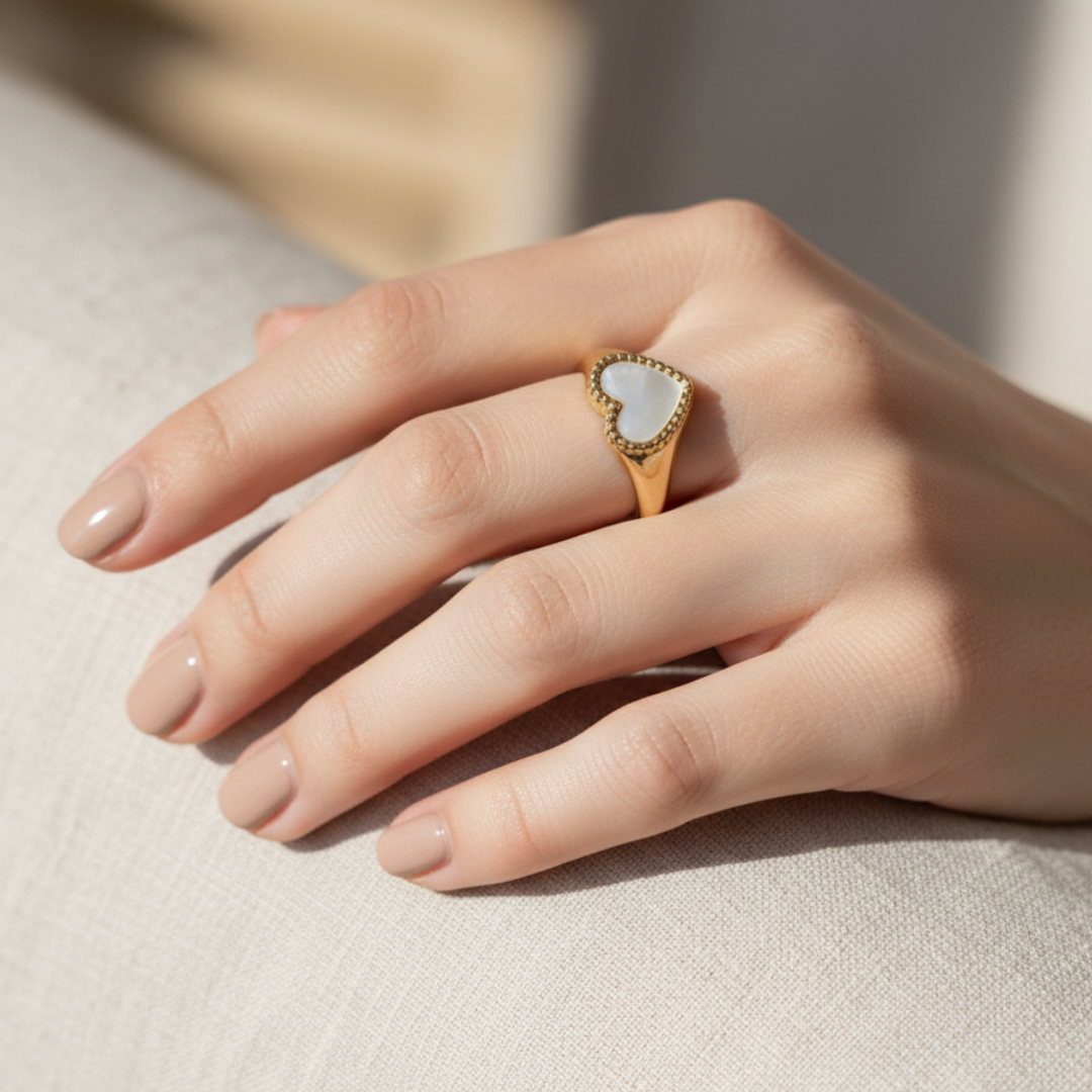 Heart of Gold Signet Ring - Gold and White