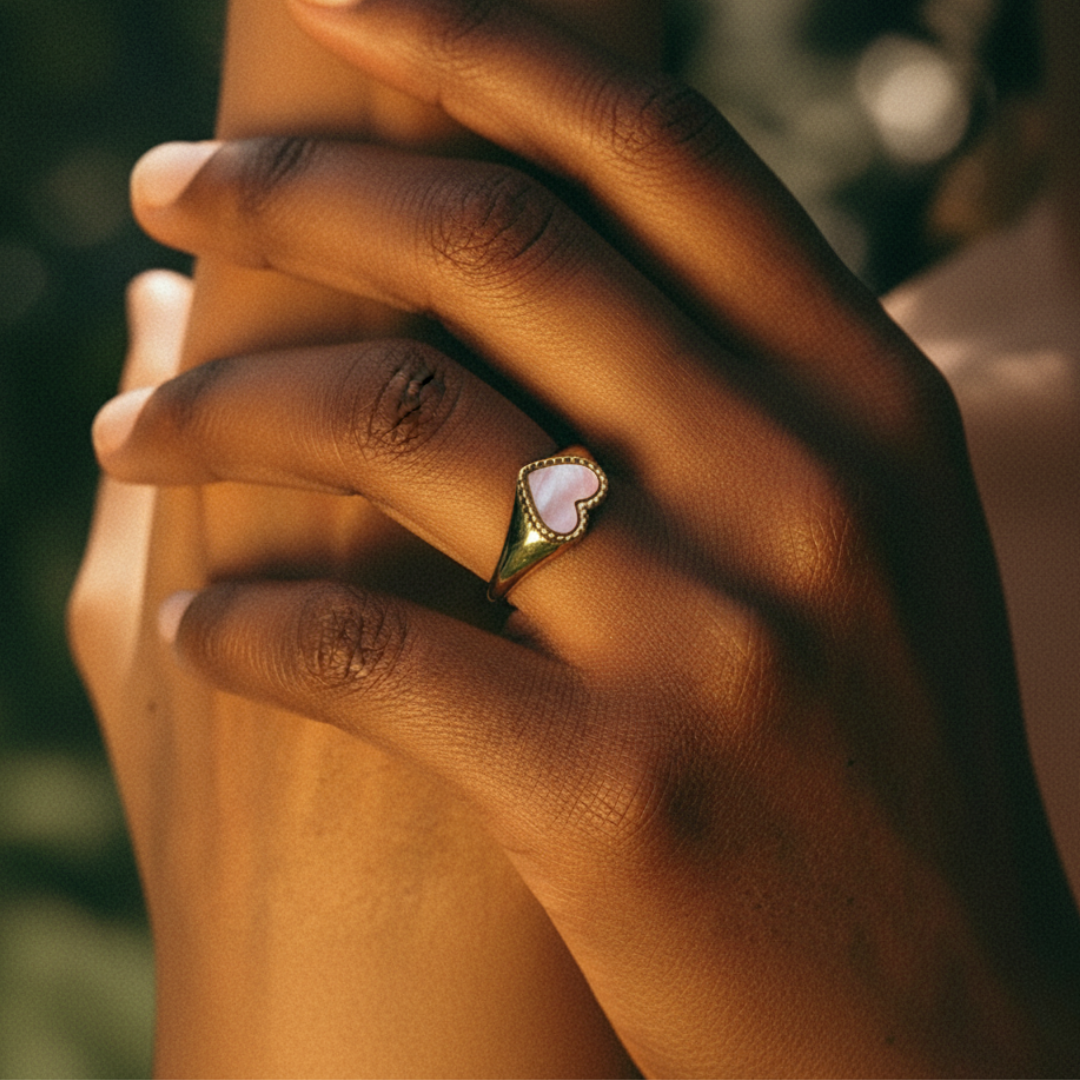 Heart of Gold Signet Ring - Gold and Pink