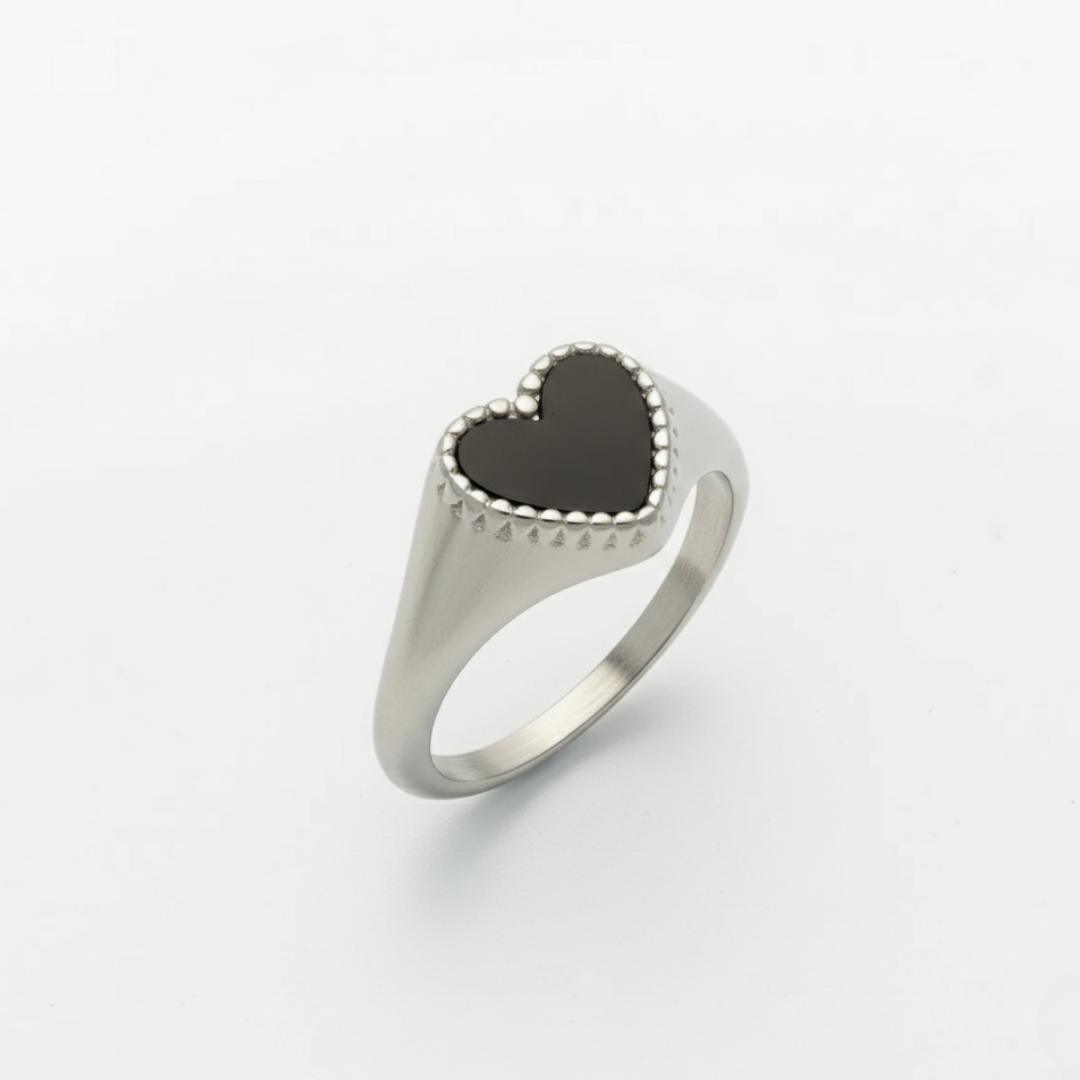 Heart of Gold Signet Ring - Silver and Black