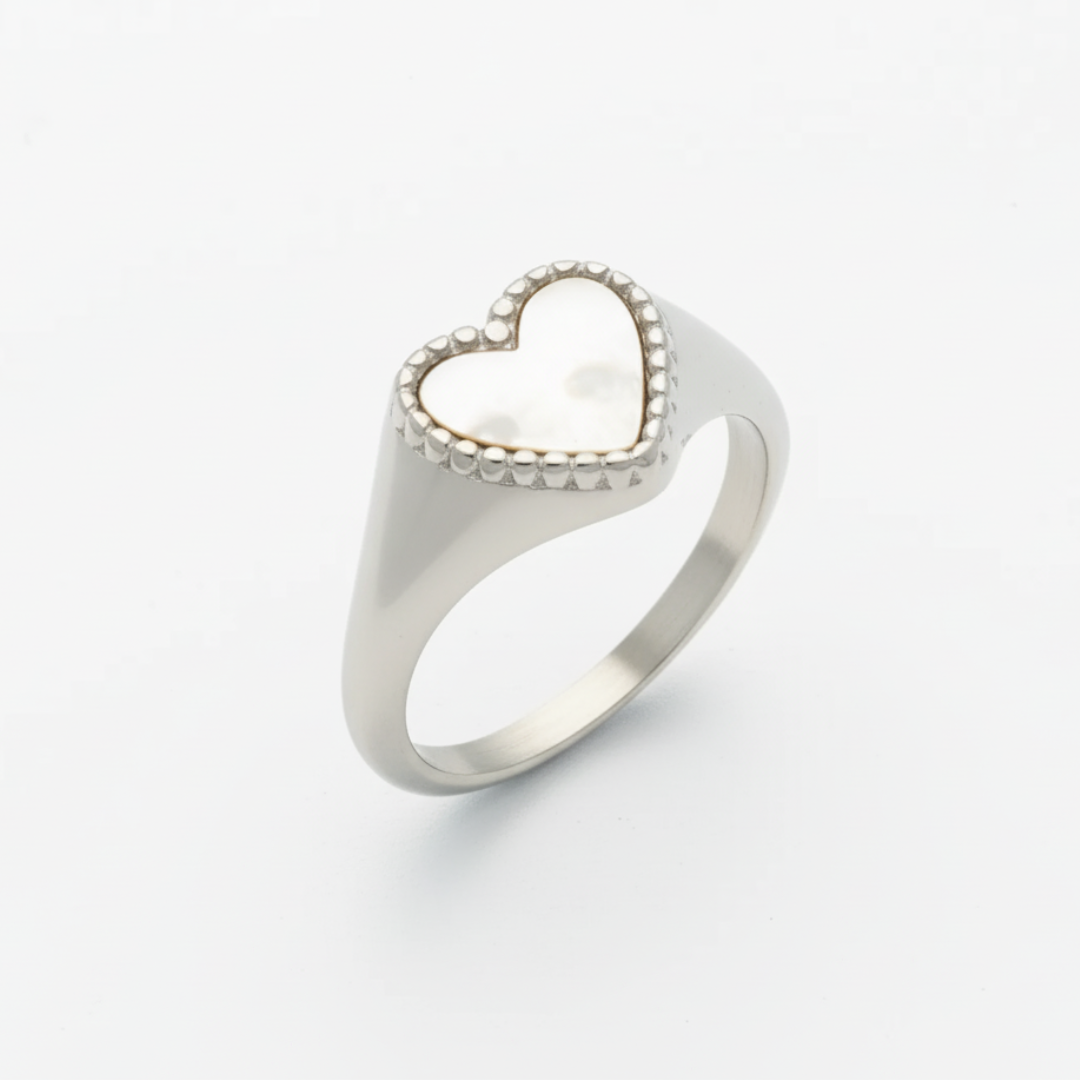 Heart of Gold Signet Ring - Silver and White