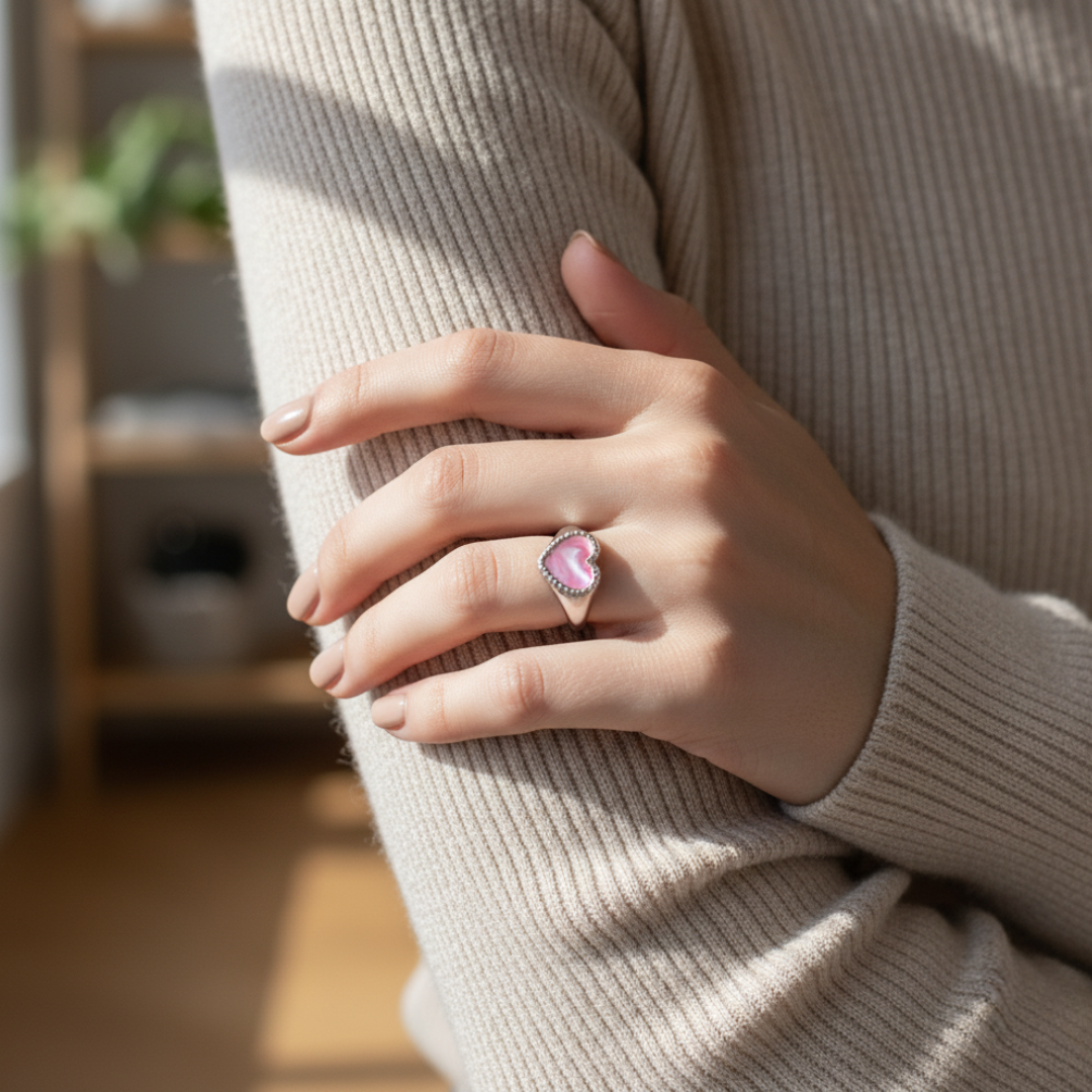 Heart of Gold Signet Ring - Silver and Pink