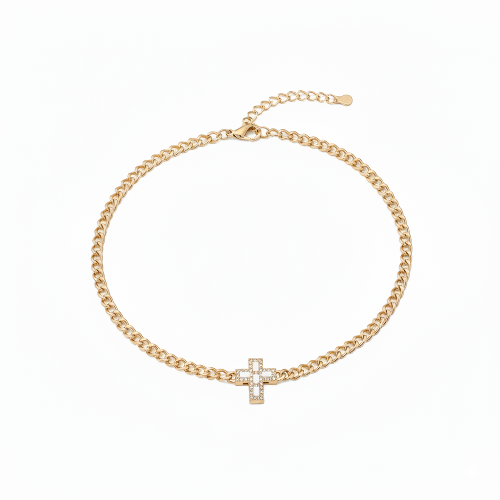 The Celestial Cross Necklace - Gold & White