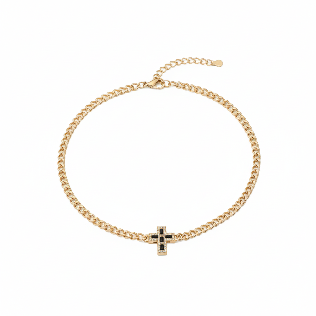 The Celestial Cross Necklace - Gold & Black