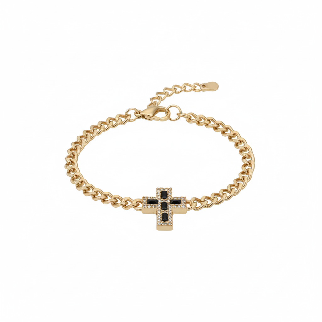 The Celestial Cross Bracelet - Gold & Black