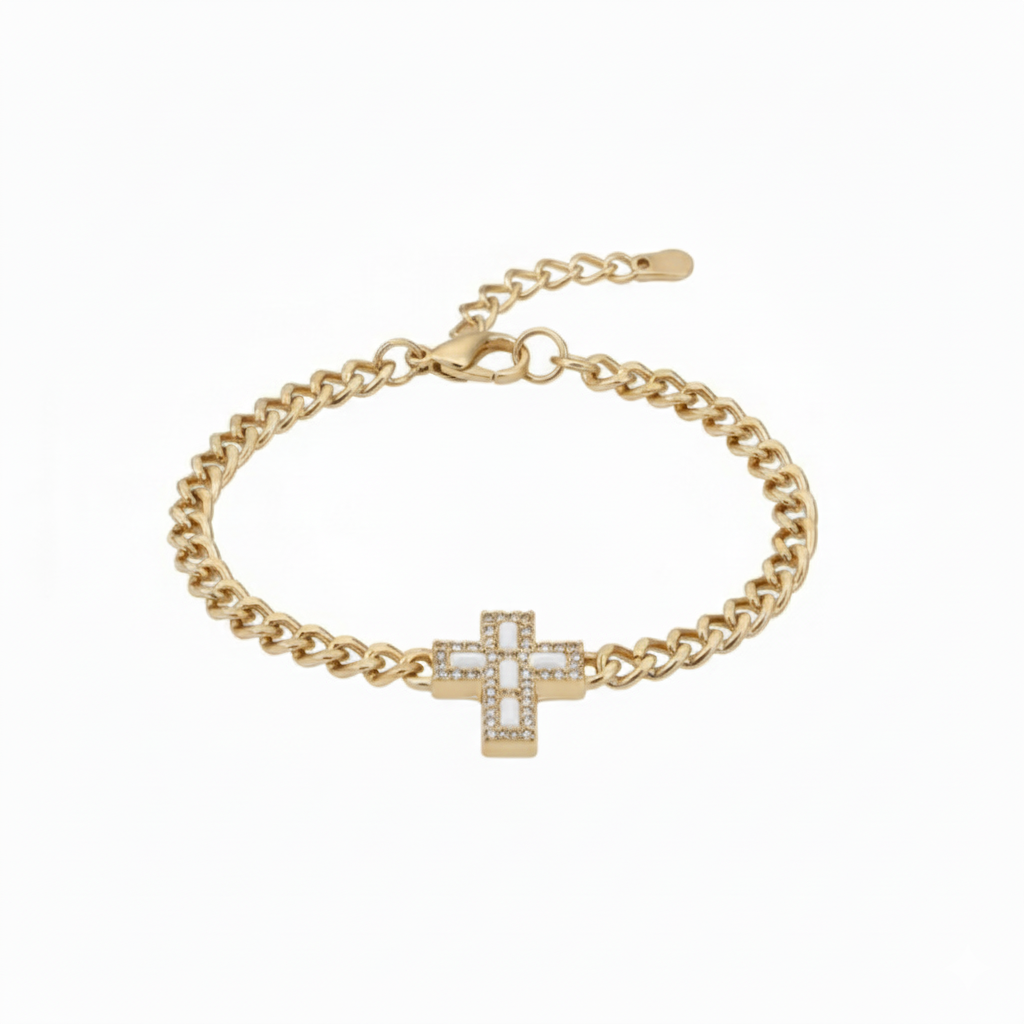 The Celestial Cross Bracelet - Gold & White