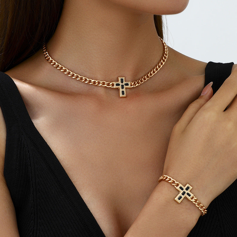 The Celestial Cross Bracelet - Gold & Black